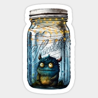 Jar of Sitting Monster at Night with Lights Sticker